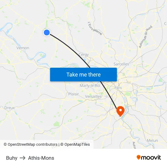 Buhy to Athis-Mons map