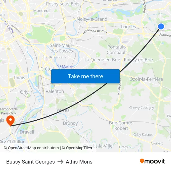Bussy-Saint-Georges to Athis-Mons map