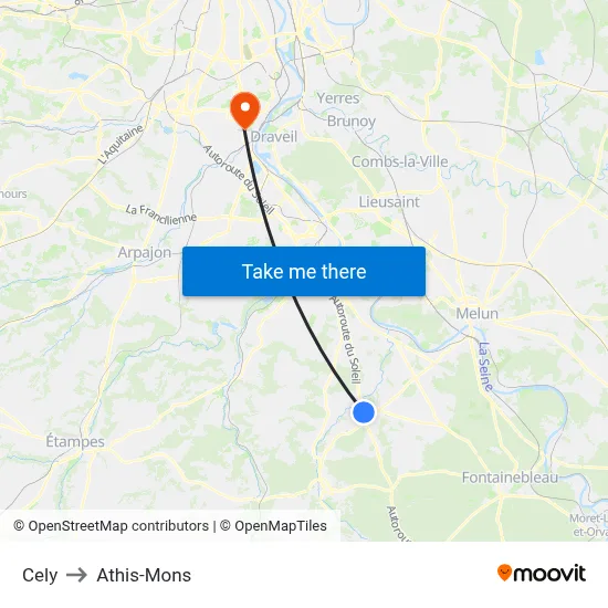 Cely to Athis-Mons map