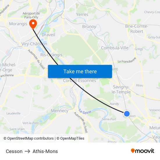 Cesson to Athis-Mons map