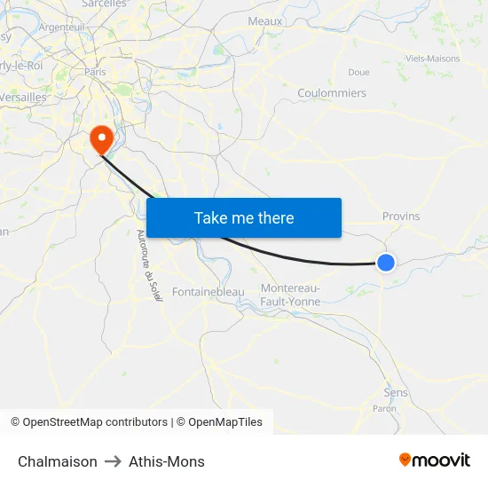 Chalmaison to Athis-Mons map