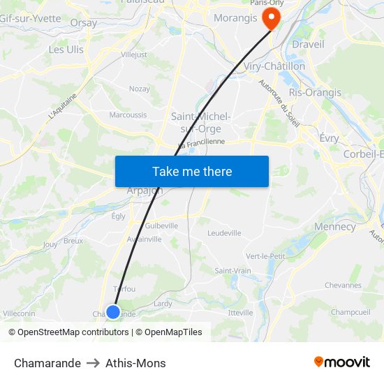 Chamarande to Athis-Mons map