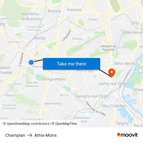 Champlan to Athis-Mons map