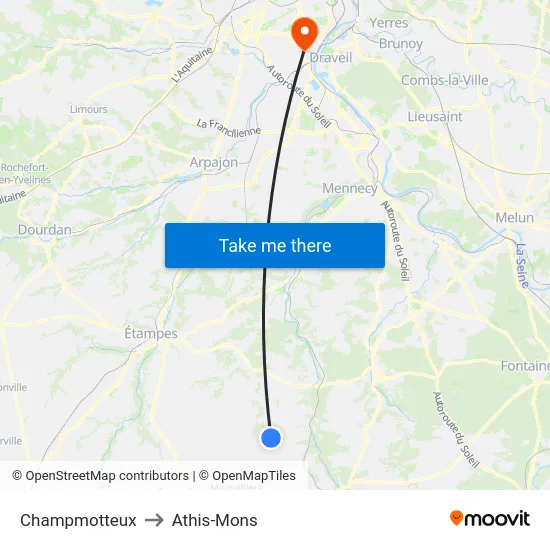 Champmotteux to Athis-Mons map