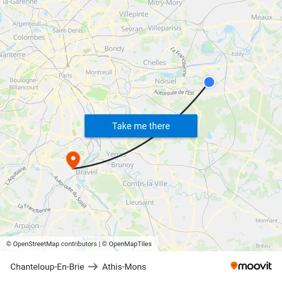 Chanteloup-En-Brie to Athis-Mons map