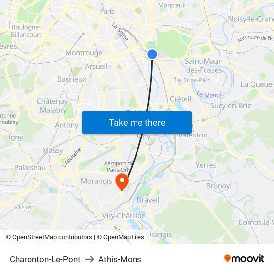 Charenton-Le-Pont to Athis-Mons map