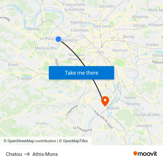 Chatou to Athis-Mons map