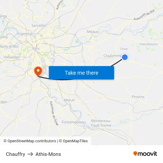 Chauffry to Athis-Mons map