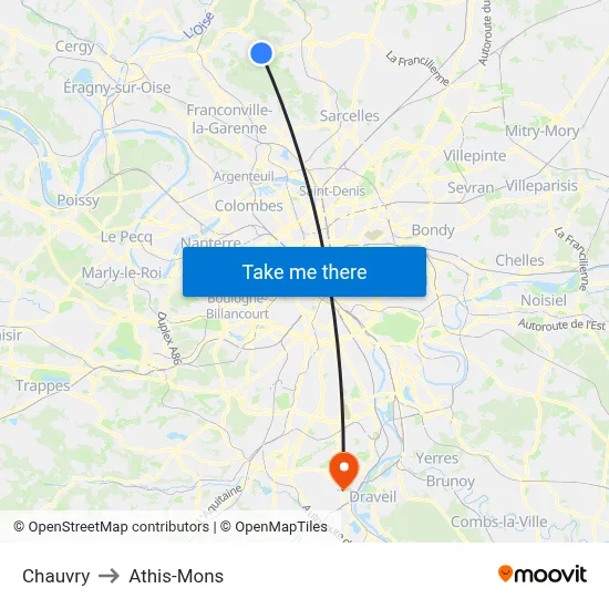 Chauvry to Athis-Mons map