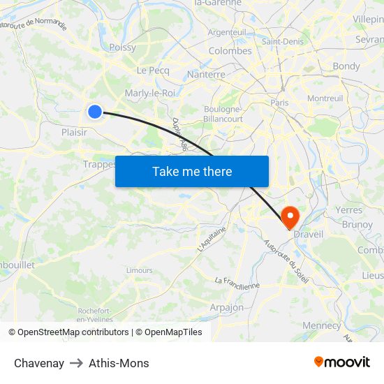 Chavenay to Athis-Mons map
