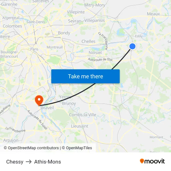 Chessy to Athis-Mons map
