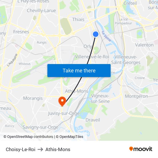 Choisy-Le-Roi to Athis-Mons map