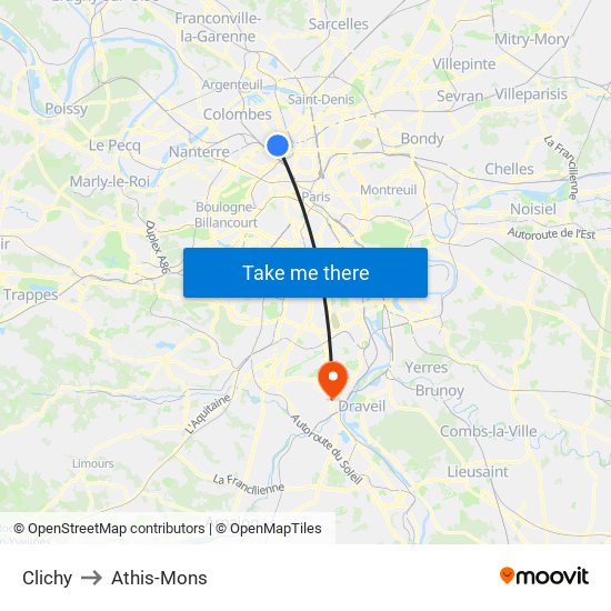 Clichy to Athis-Mons map