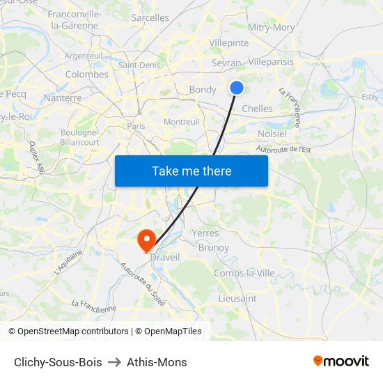 Clichy-Sous-Bois to Athis-Mons map
