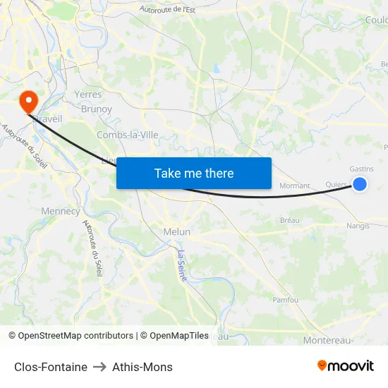 Clos-Fontaine to Athis-Mons map
