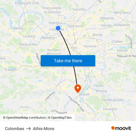 Colombes to Athis-Mons map