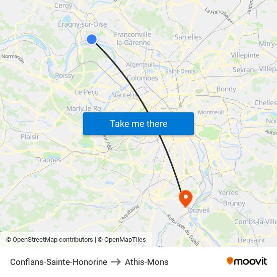 Conflans-Sainte-Honorine to Athis-Mons map