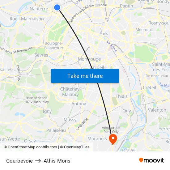 Courbevoie to Athis-Mons map