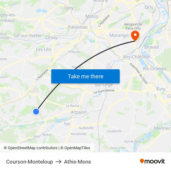 Courson-Monteloup to Athis-Mons map