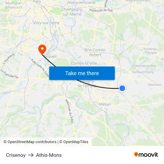 Crisenoy to Athis-Mons map