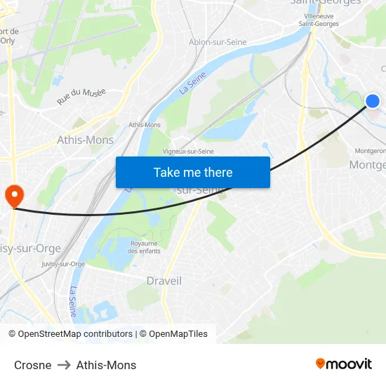 Crosne to Athis-Mons map