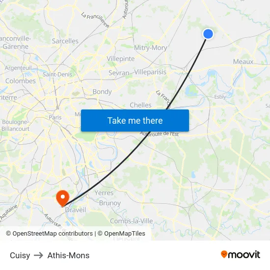 Cuisy to Athis-Mons map