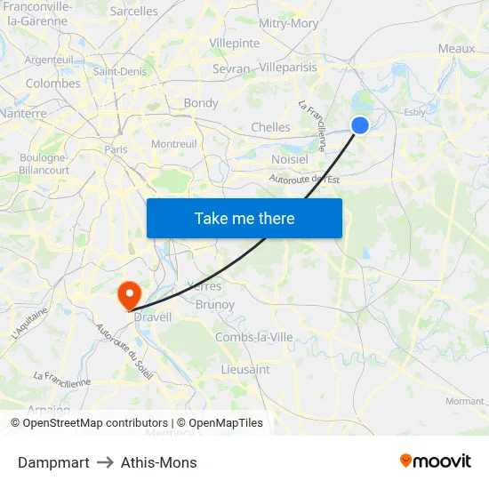 Dampmart to Athis-Mons map