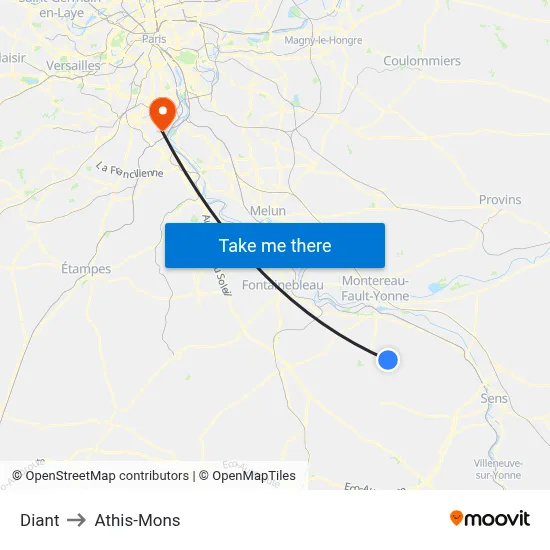 Diant to Athis-Mons map