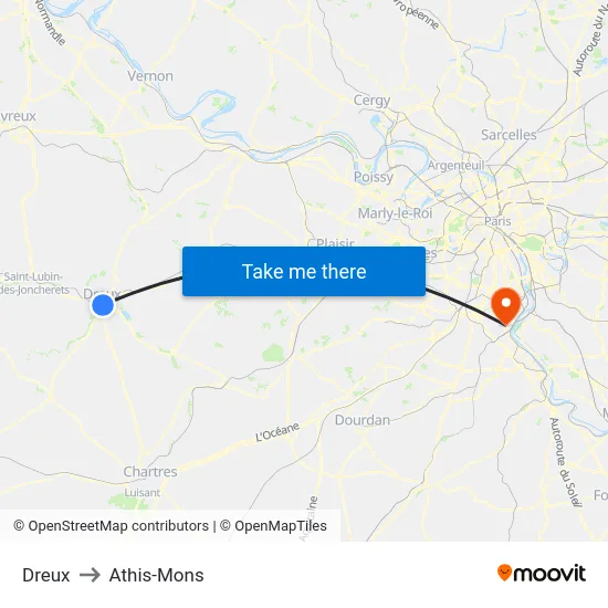 Dreux to Athis-Mons map