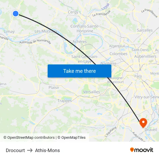 Drocourt to Athis-Mons map