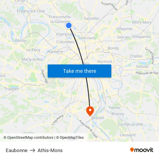 Eaubonne to Athis-Mons map