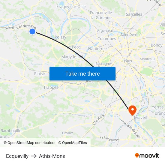 Ecquevilly to Athis-Mons map