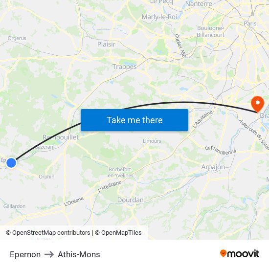 Epernon to Athis-Mons map