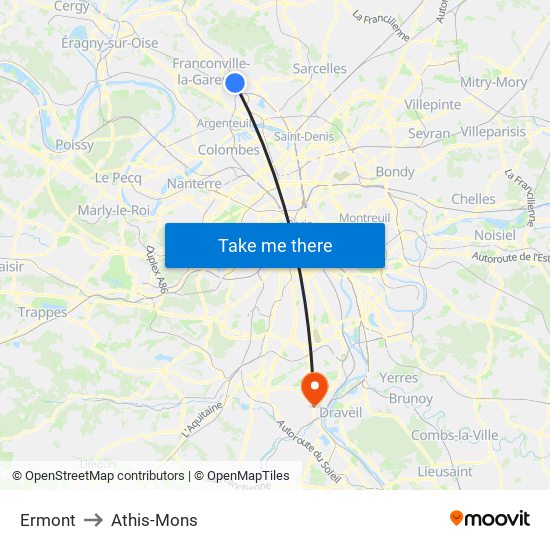 Ermont to Athis-Mons map