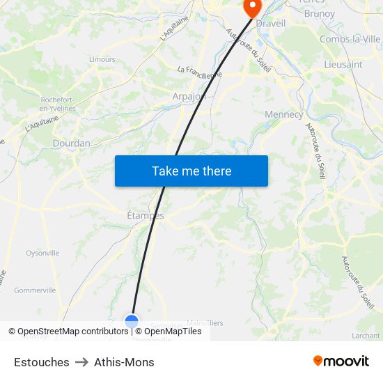 Estouches to Athis-Mons map