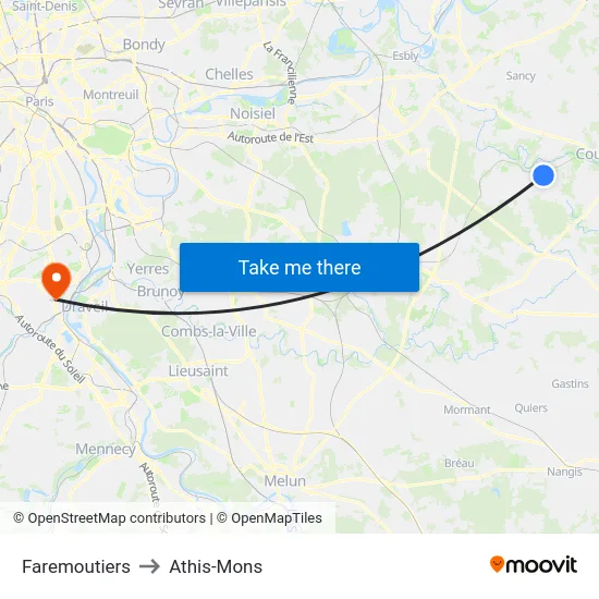Faremoutiers to Athis-Mons map