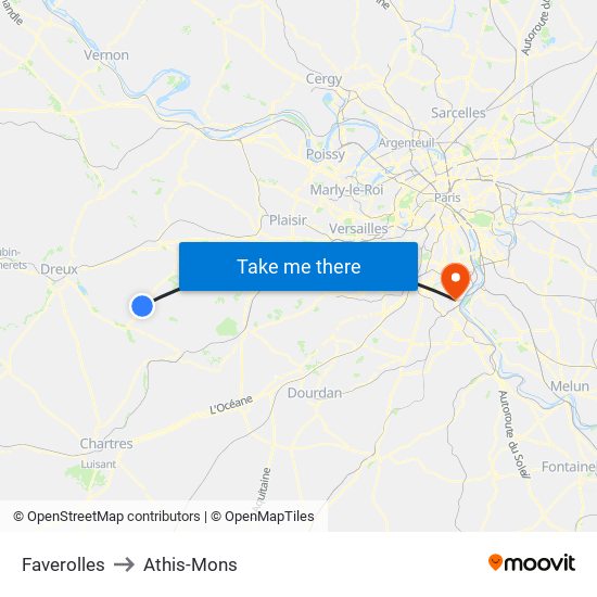 Faverolles to Athis-Mons map