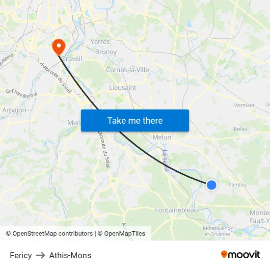 Fericy to Athis-Mons map