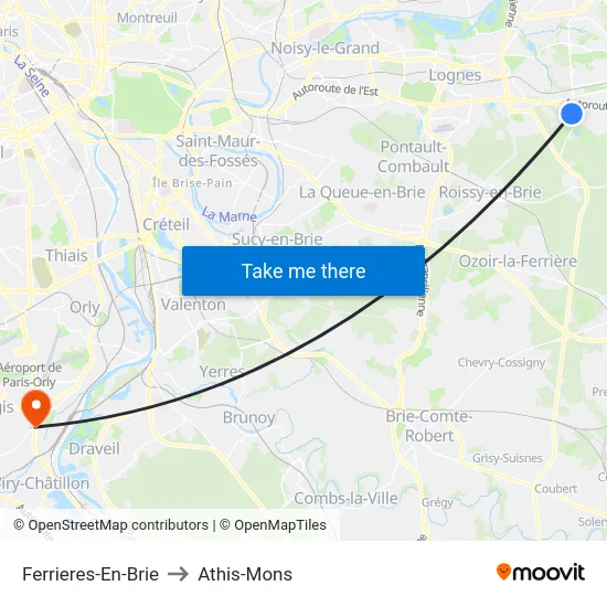 Ferrieres-En-Brie to Athis-Mons map