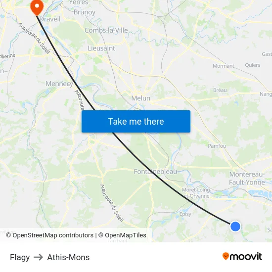 Flagy to Athis-Mons map