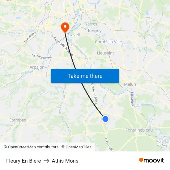 Fleury-En-Biere to Athis-Mons map