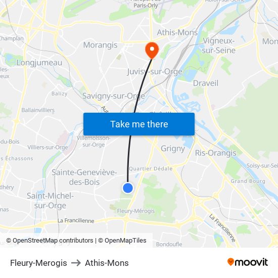 Fleury-Merogis to Athis-Mons map