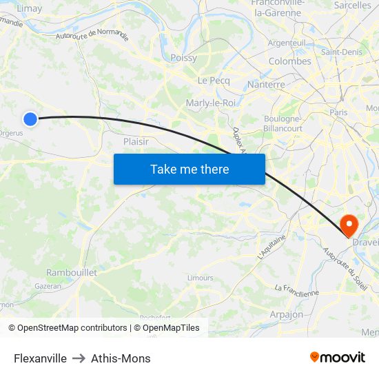 Flexanville to Athis-Mons map