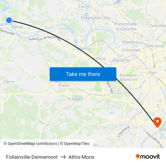 Follainville-Dennemont to Athis-Mons map