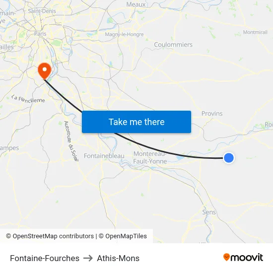 Fontaine-Fourches to Athis-Mons map
