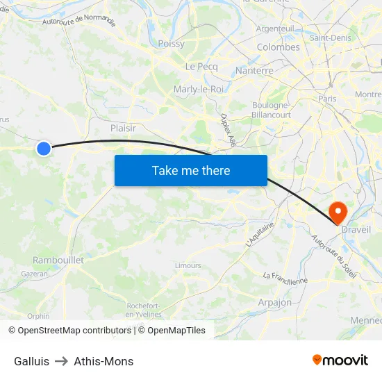 Galluis to Athis-Mons map