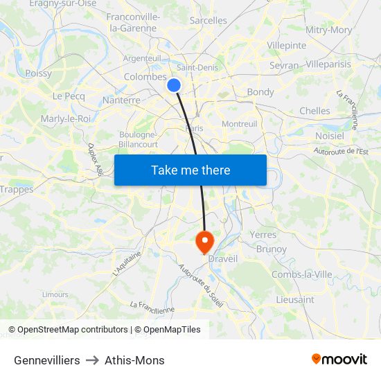 Gennevilliers to Athis-Mons map