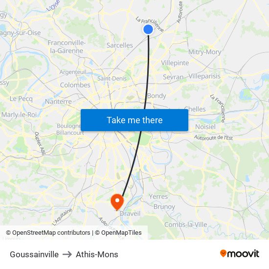 Goussainville to Athis-Mons map