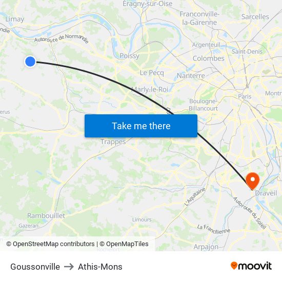 Goussonville to Athis-Mons map
