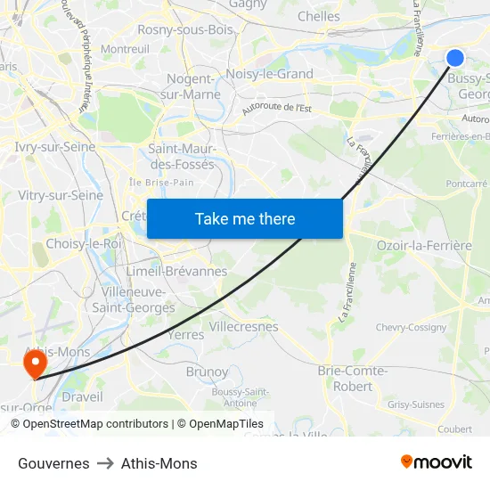 Gouvernes to Athis-Mons map